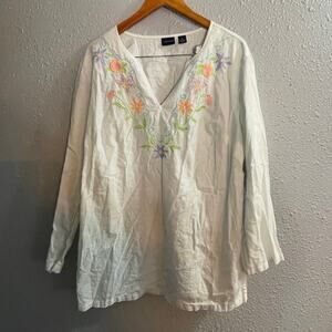 Womens Westbound Linen Cotton Blend White Tunic Size XL